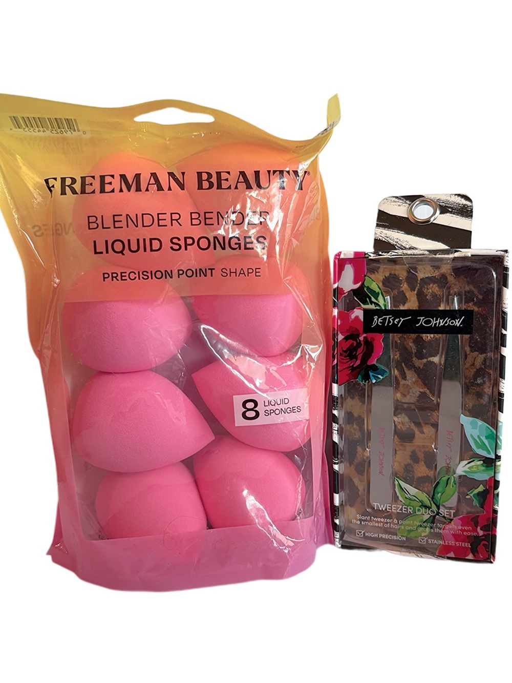 Betsey Johnson Tweezer Set + Pink Liquid Makeup Sponges